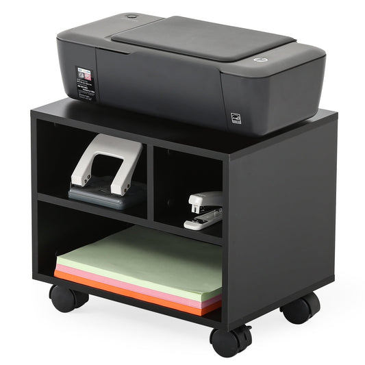 FITUEYES Mobile Under Desk Printer Machine Stand Work Cart with Wheels, MDF with Edges Protection, 3 Storage Spaces