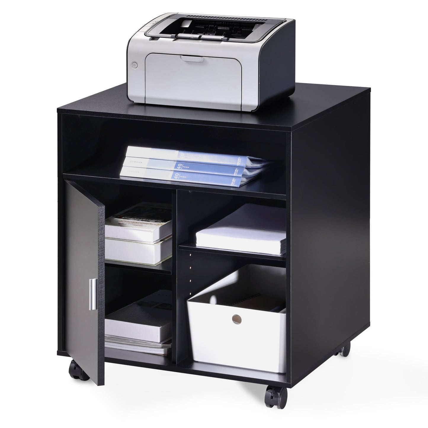 FITUEYES Printer Stand/Wood Work Cart with Wheels, Black, PS406001WB-G