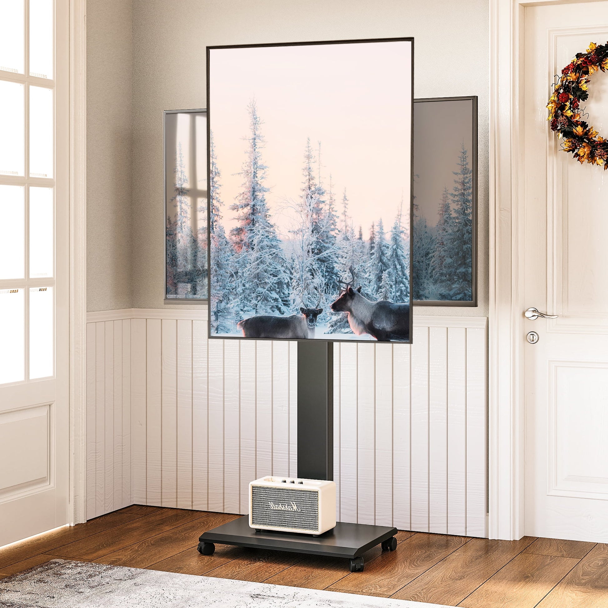 FITUEYES Rolling TV Stand for 32-75 inch,Horizontal and Vertical Swivel,Black