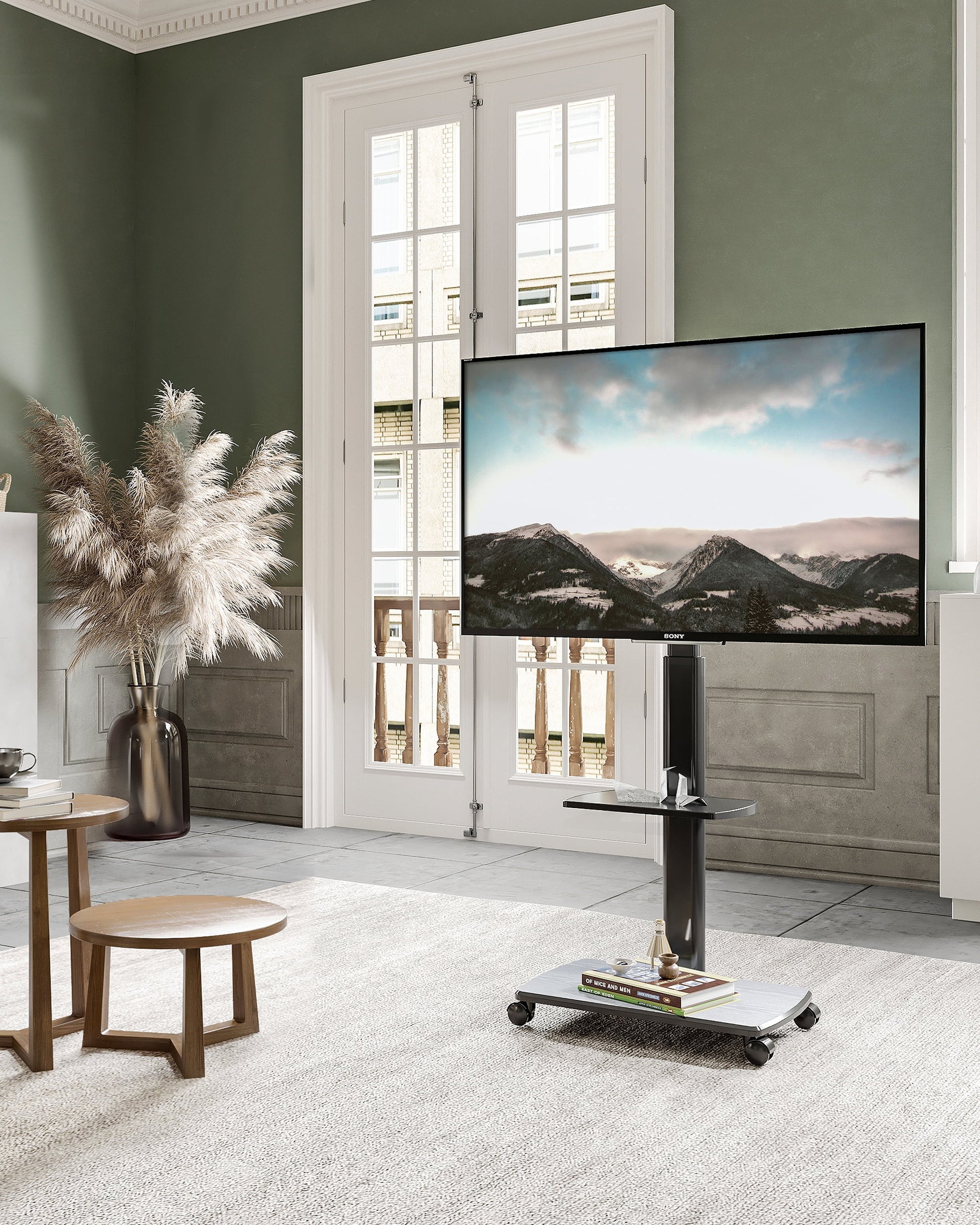 FITUEYES TV Stand with Swivel Mount with Adjustable Shelf for TVs up to 65", Black