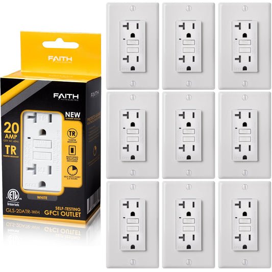 Faith 20A GFCI Outlets, Slim, Tamper-Resistant GFI Receptacles with Wall Plate, White, 10 Pack