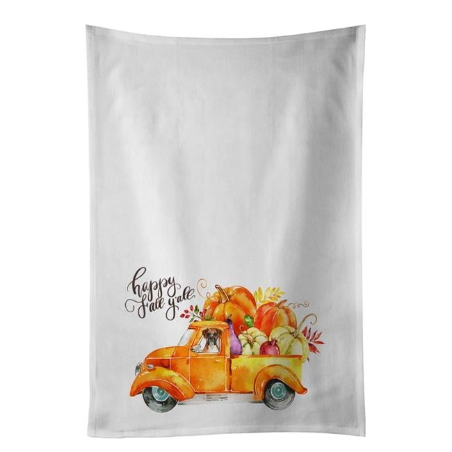 Fall Harvest Boxer White Kitchen Towel Set of 2 19 in x 28 in