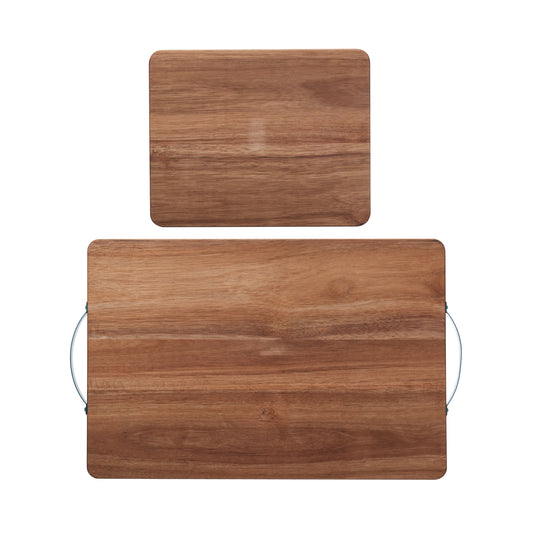 Farberware Juego de Tablas de Cortar y Servir de Acacia de 2 Piezas con Mangos Verde Azulado