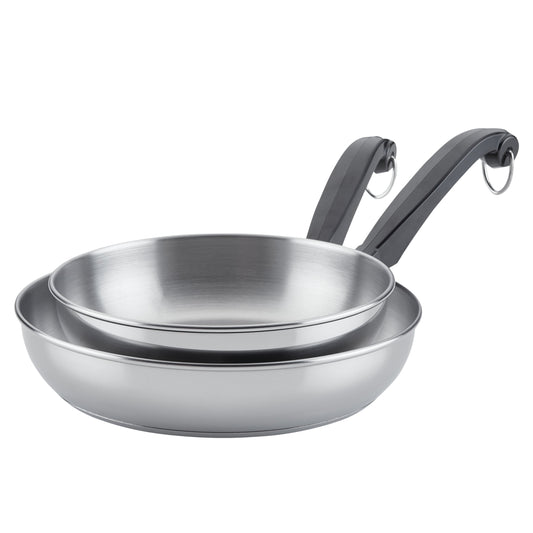 Farberware Classic Series 2 Pcs Stainless Steel Frying Pans / Skillet Set, Induction Compatible, Metal Utensil and Dishwasher Safe, 8.25 Inch and 10 Inch, Stainless Steel