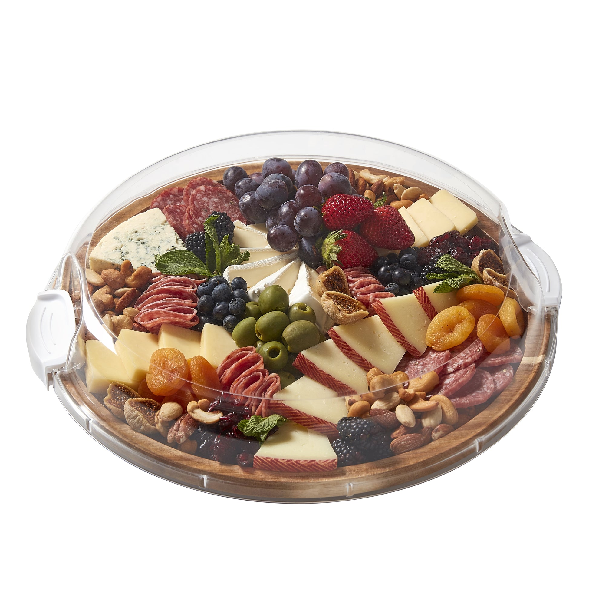Farberware Build-A-Board 14-Inch Round Acacia Cutting Board with Single Compartment & Locking Lid