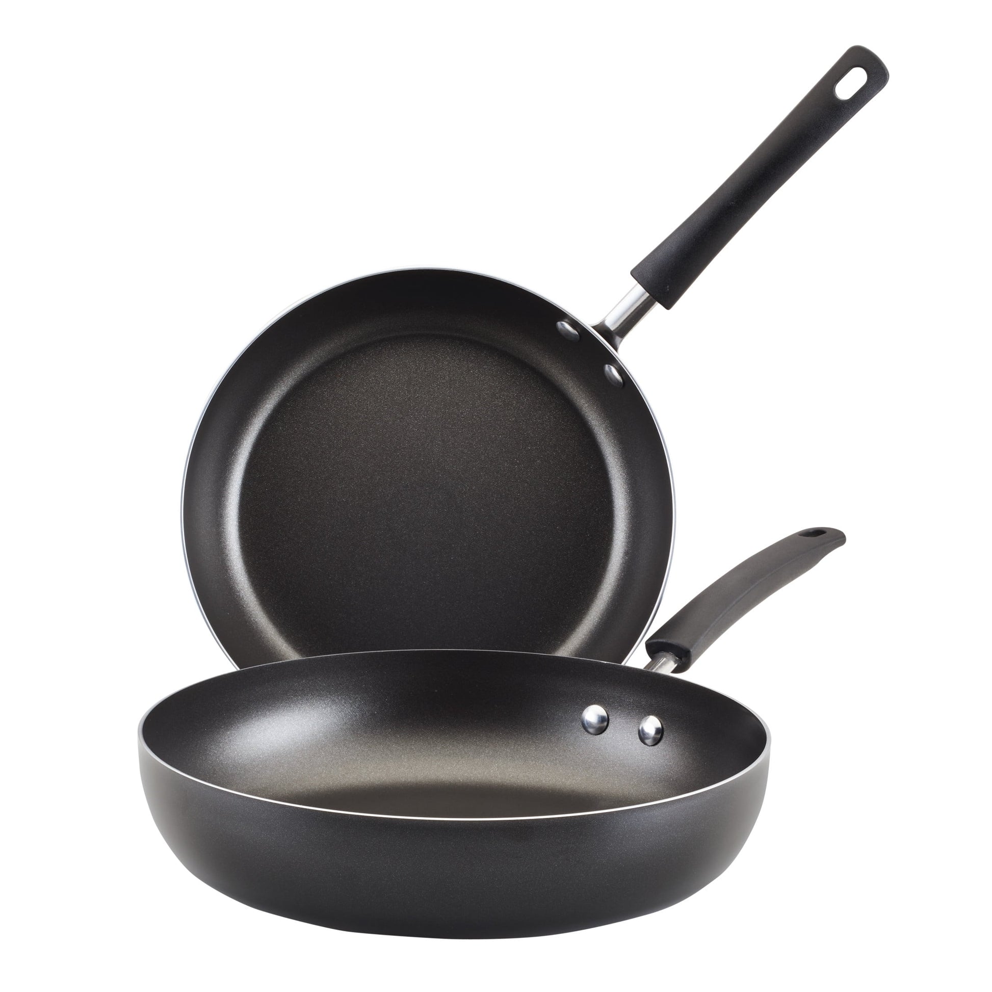 Farberware Easy Clean 2 Pcs Nonstick Extra Deep Frying Pans / Skillet Set, Dishwasher Safe, Oven Safe, 10.5 Inch and 12 Inch, Black