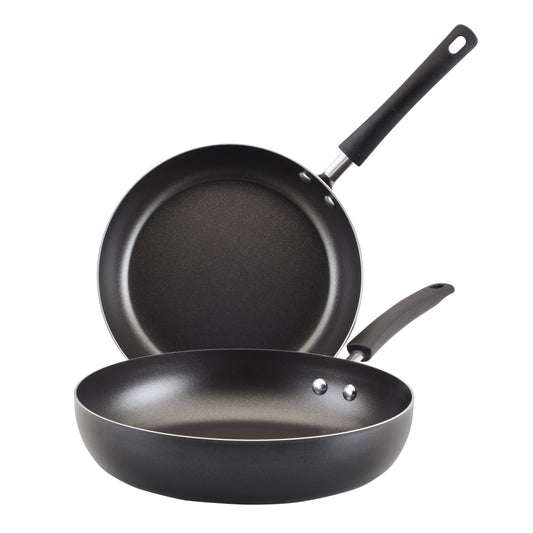 Farberware Easy Clean 2 Pcs Nonstick Extra Deep Frying Pans / Skillet Set, Dishwasher Safe, Oven Safe, 10.5 Inch and 12 Inch, Black