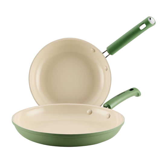Farberware TrueCook 2pc Frying Pan Set, Dishwasher and Oven Safe, Matte Olive