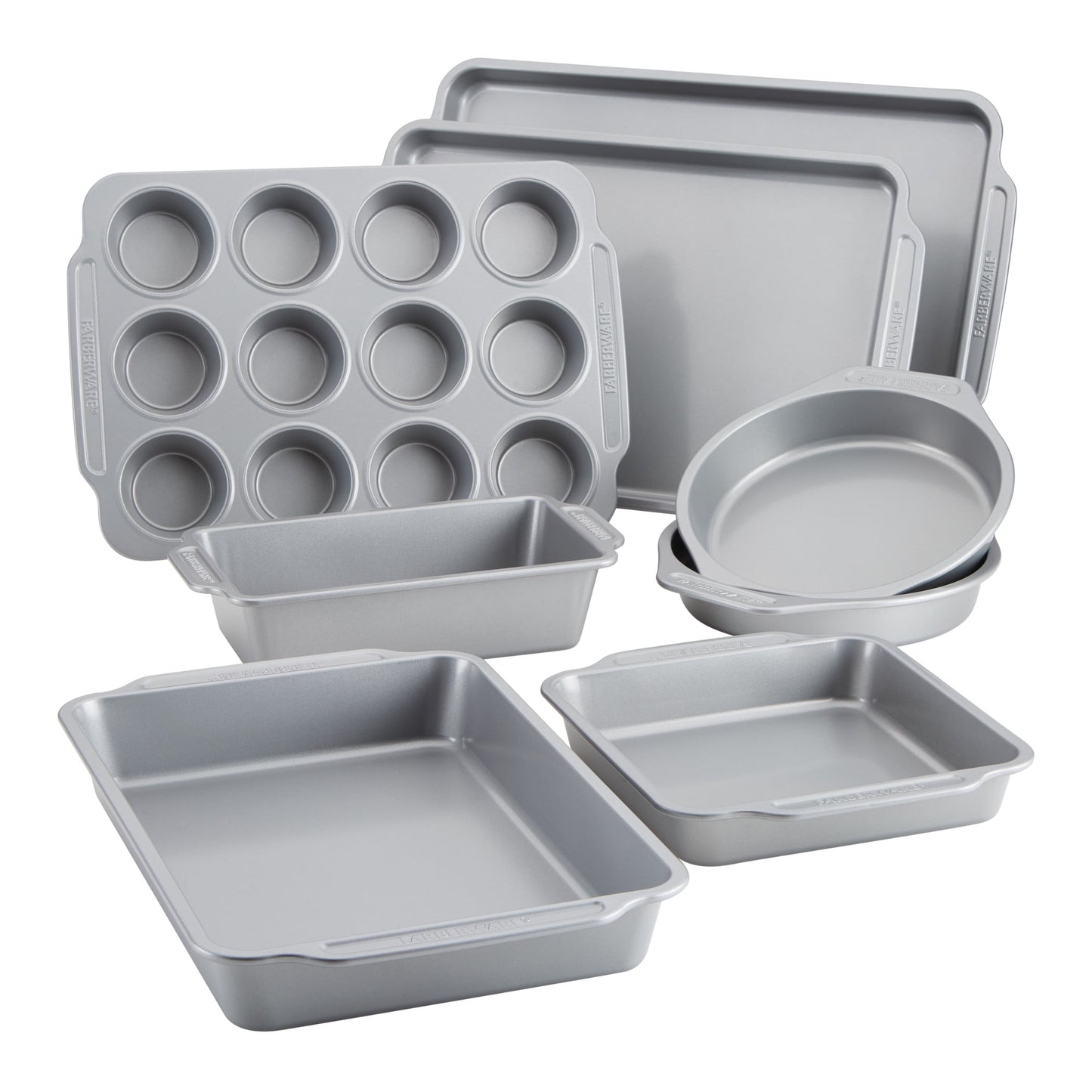 Farberware 8 Pcs Nonstick Bakeware Set, Dishwasher Safe and Oven Safe to 450Â°F, Gray