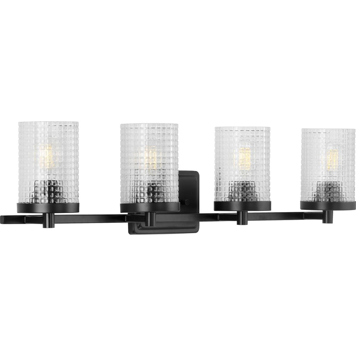 Fawcett Collection Tocador de BaÃ±o Transicional de Vidrio con Estampado Transparente Negro Mate de Cuatro Luces