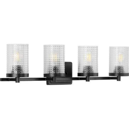 Fawcett Collection Tocador de BaÃ±o Transicional de Vidrio con Estampado Transparente Negro Mate de Cuatro Luces