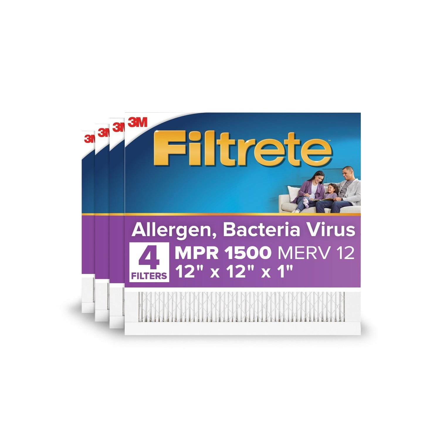 Filtrete 12x12x1 HVAC Furnace Air Filter, MPR 1500 MERV 12, Advanced Allergen Reduction, 2 Pack