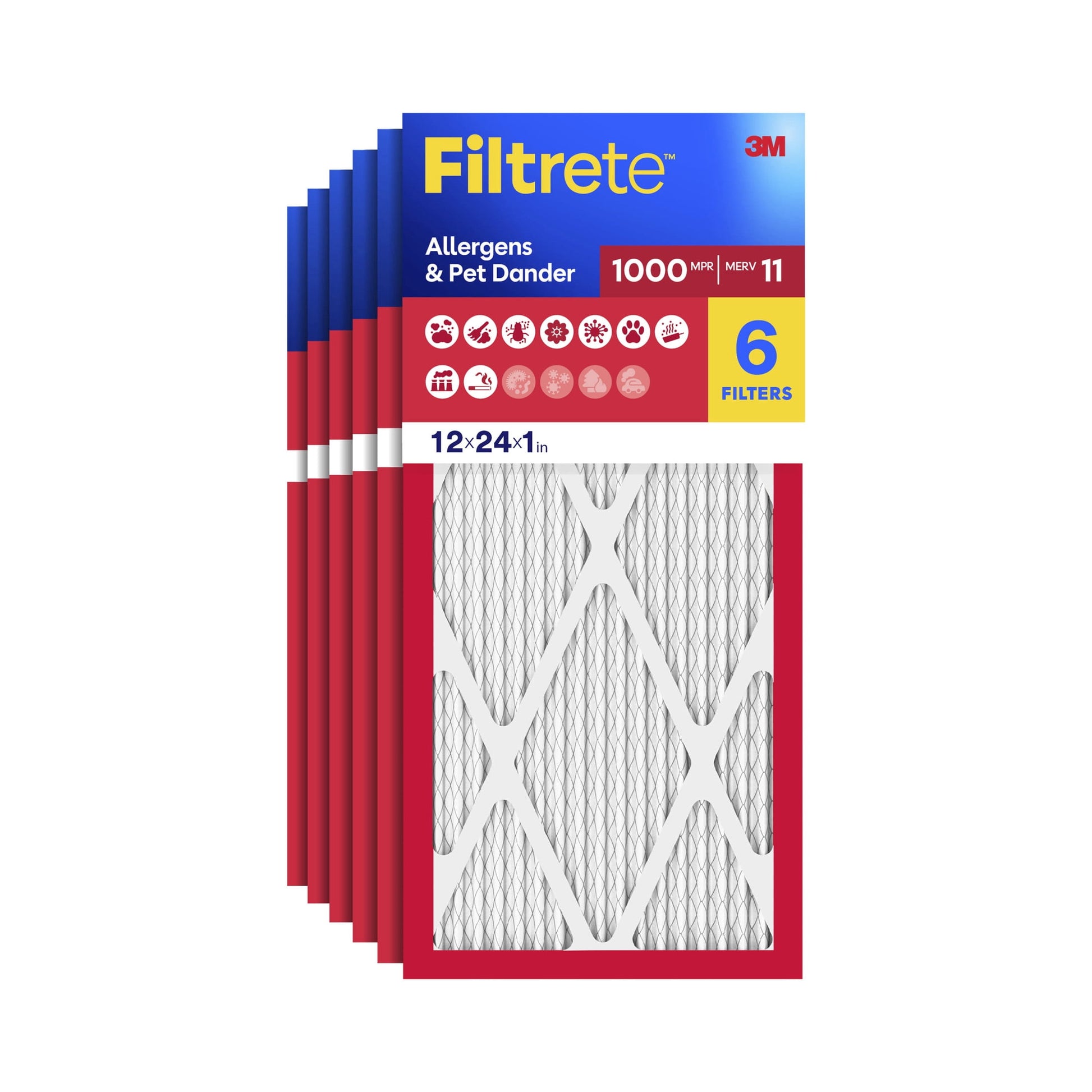 Filtrete 12x24x1 HVAC Furnace Air Filter, MPR 1000 MERV 11, Allergens & Pet Dander, 6 Pack
