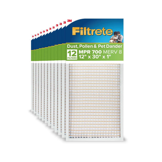 Filtrete 12x30x1 HVAC Furnace Air Filter, MPR 700 MERV 8, Dust, Pollen, and Pet Dander Reduction, 12 Pack