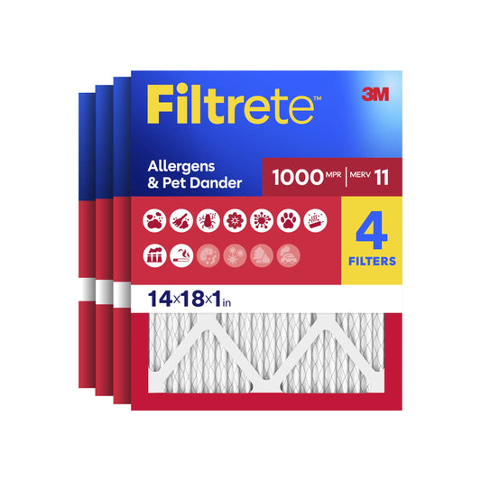 Filtrete 14x18x1 HVAC Furnace Air Filter, MPR 1000 MERV 11, Allergens & Pet Dander, 4 Pack