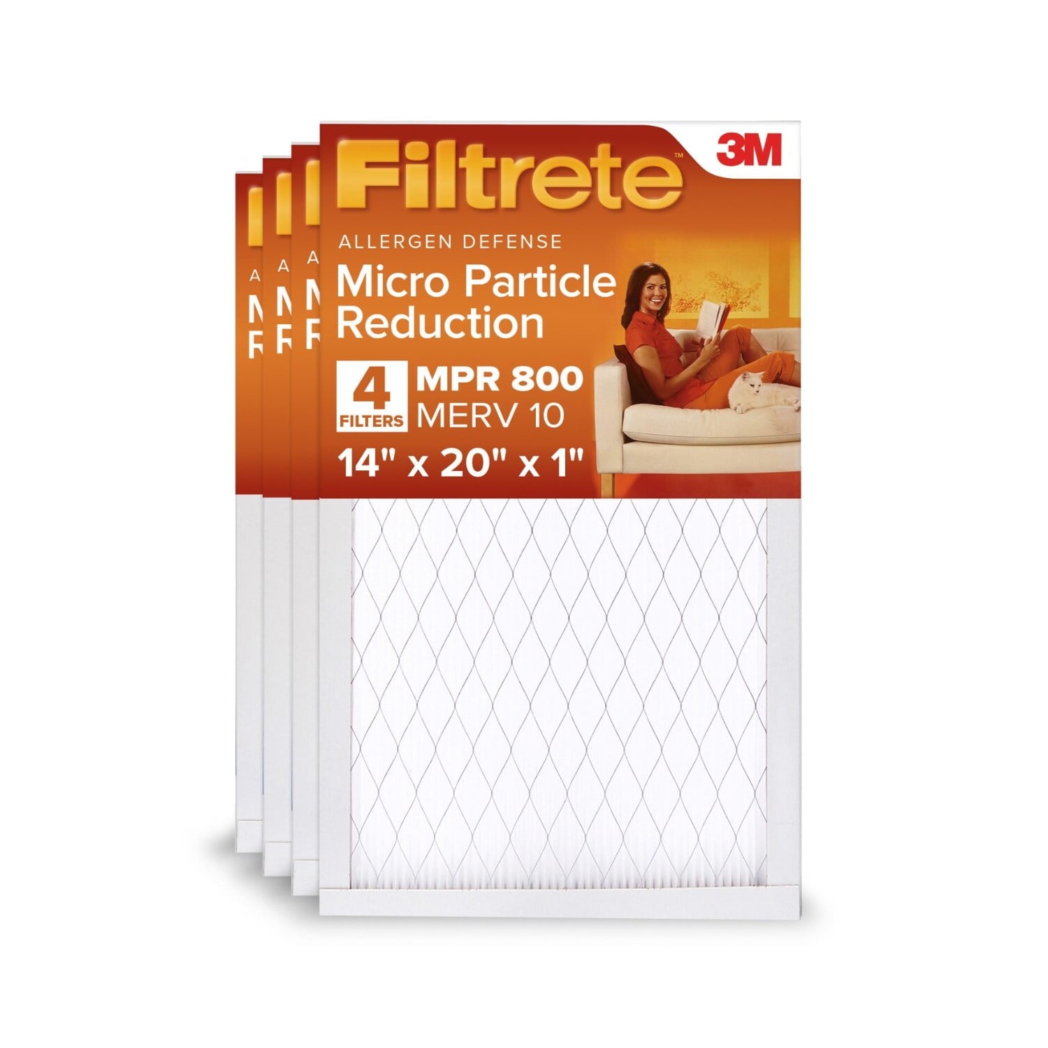 Filtrete 14x20x1 HVAC Furnace Air Filter, MPR 800 MERV 10, Micro Particle Reduction, 2 Filters