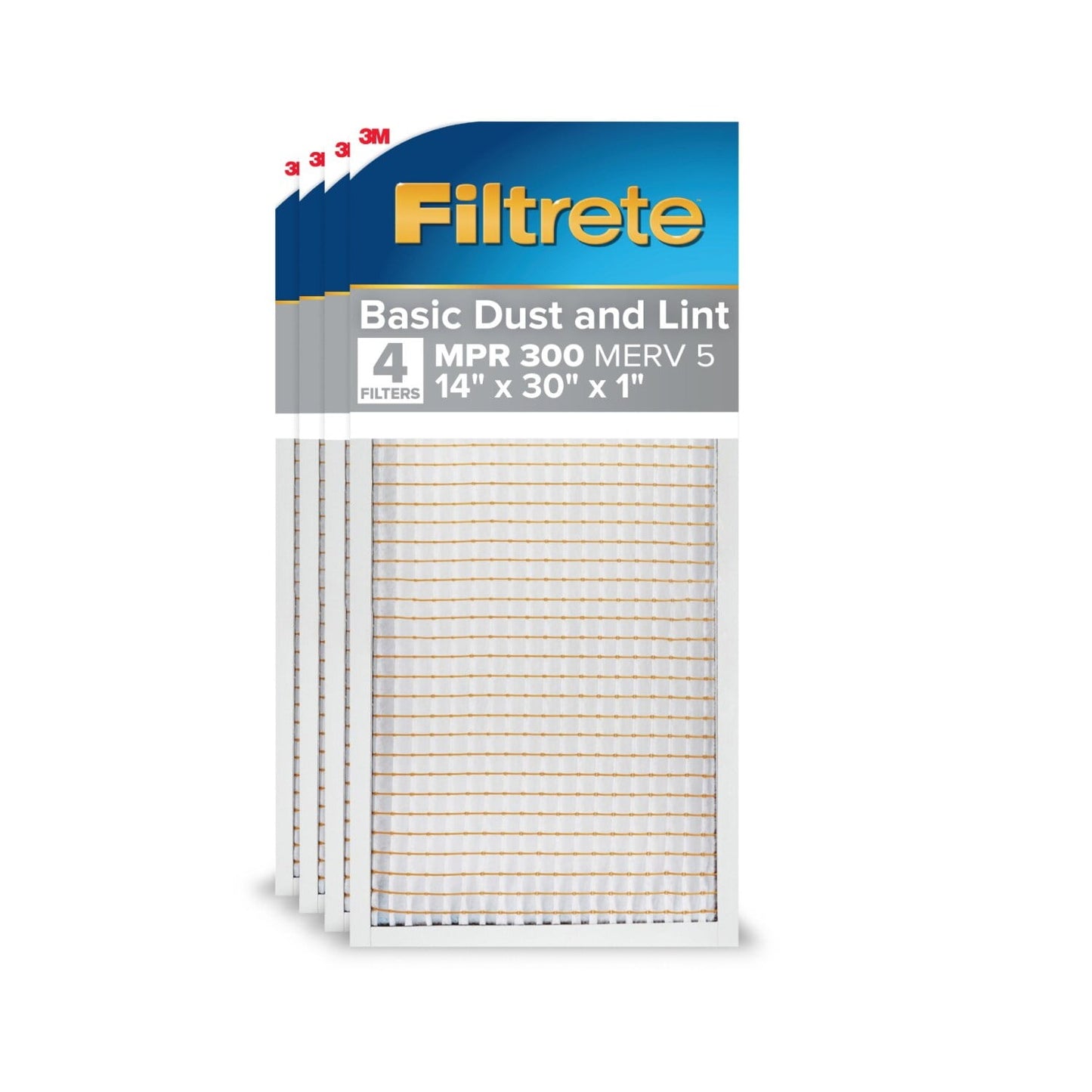 Filtrete 14x30x1 HVAC Furnace Air Filter, MPR 300 MERV 5, Basic Dust and Lint, 4 Pack