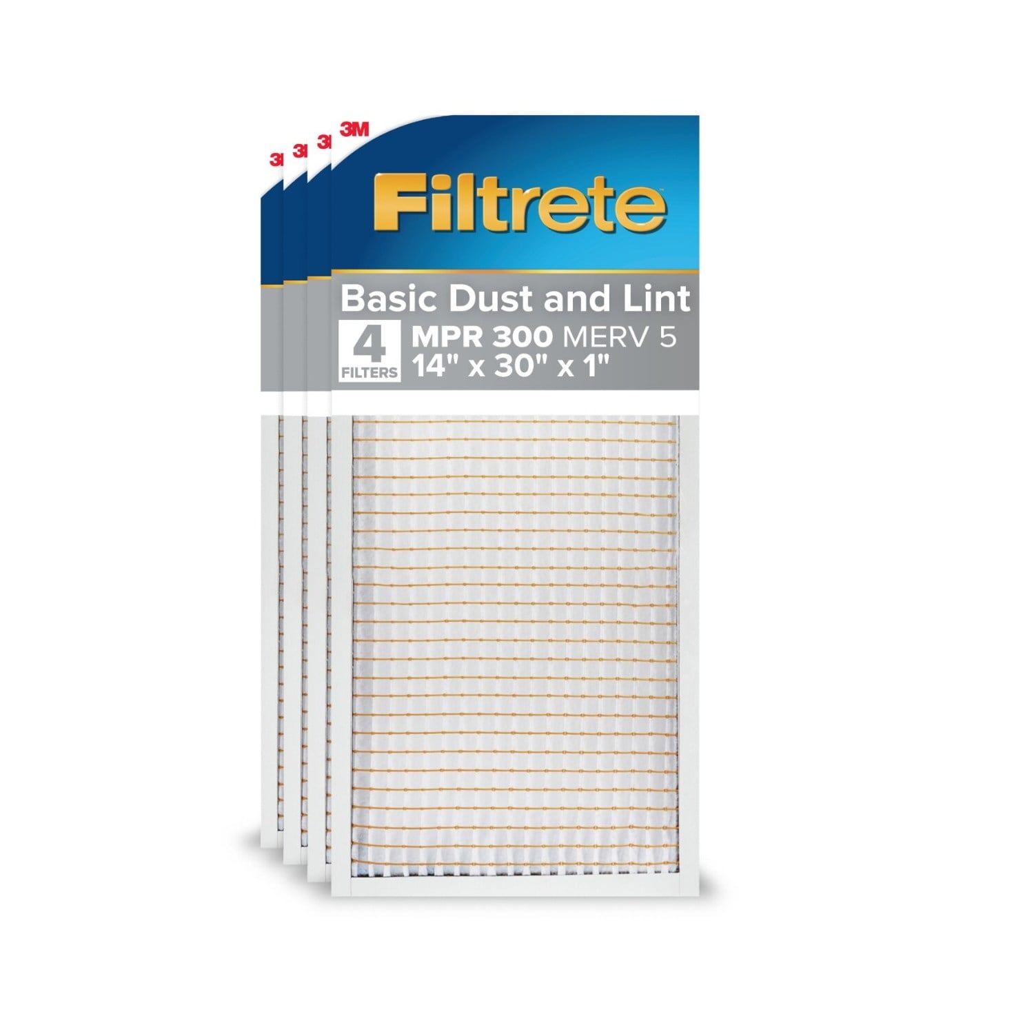 Filtrete 14x30x1 HVAC Furnace Air Filter, MPR 300 MERV 5, Basic Dust and Lint, 4 Pack