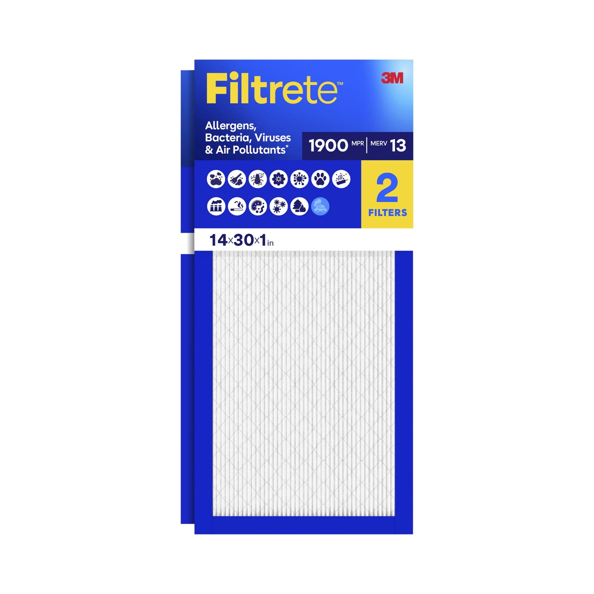 Filtrete 14x30x1 HVAC Furnace Air Filter, MPR 1900 MERV 13, Premium Allergen, Bacteria and Virus, 6 Pack