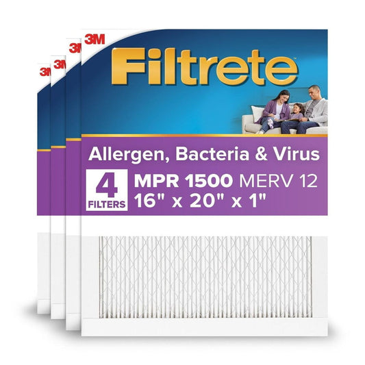 Filtrete 16x20x1 HVAC Furnace Air Filter, MPR 1500 MERV 12, Allergen, Bacteria and Virus, 2 Filters