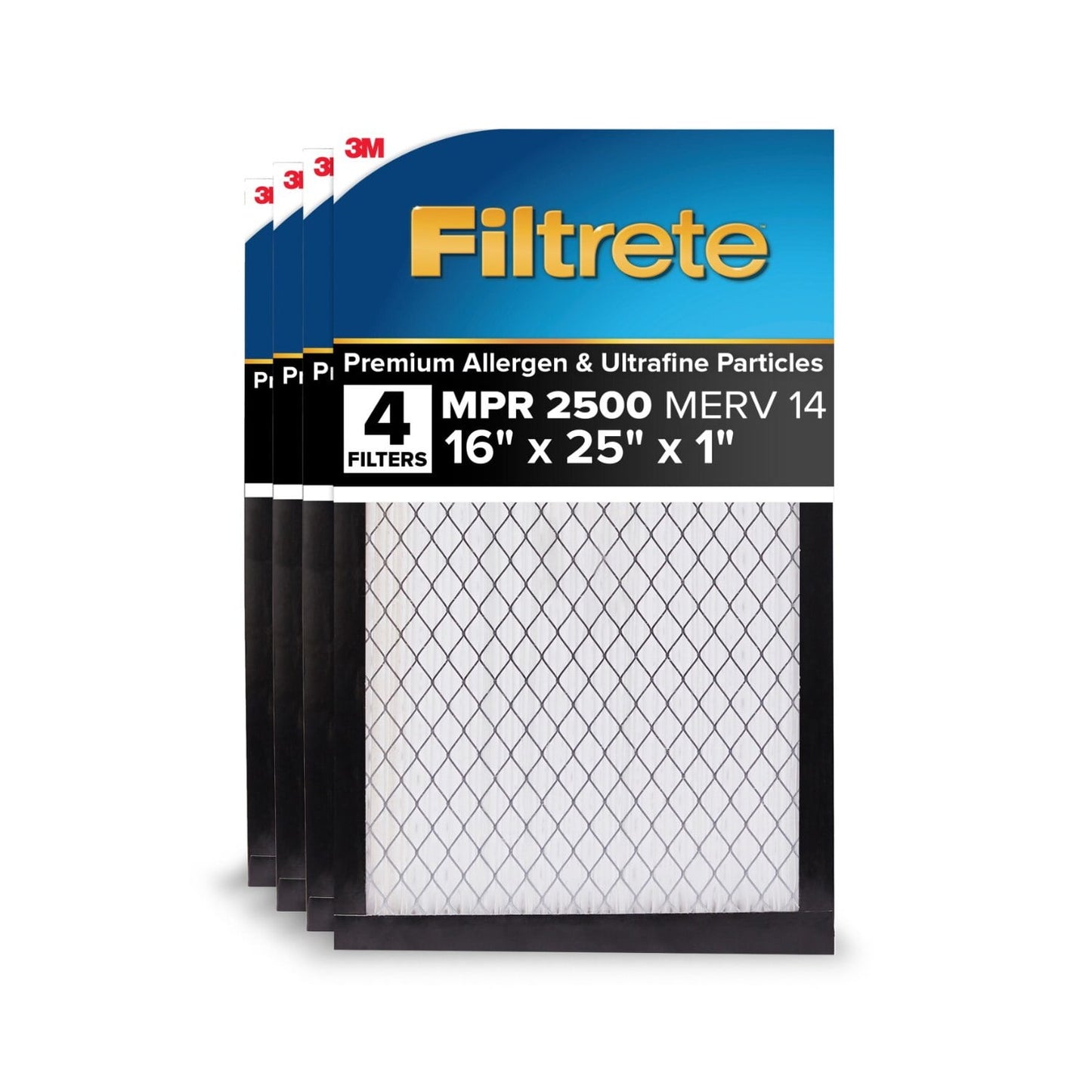 Filtrete 16x25x1 HVAC Furnace Air Filter, MPR 2500 MERV 14, Premium Allergen & Ultrafine Particles, 4 Pack