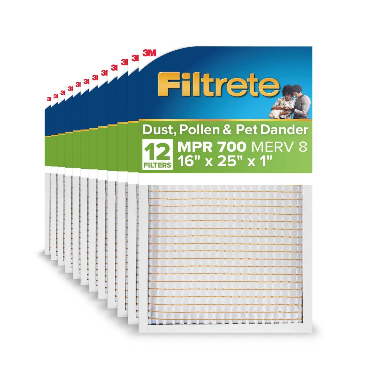 Filtrete 16x25x1 HVAC Furnace Air Filter, MPR 700 MERV 8, Dust, Pollen, and Pet Dander Reduction, 12 Pack