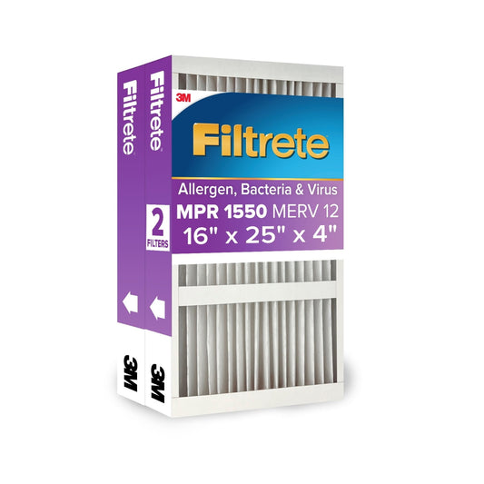 Filtrete 16x25x4 HVAC Furnace Air Filter, MPR 1550 MERV 12, Allergens, Bacteria & Viruses, 1 Filter