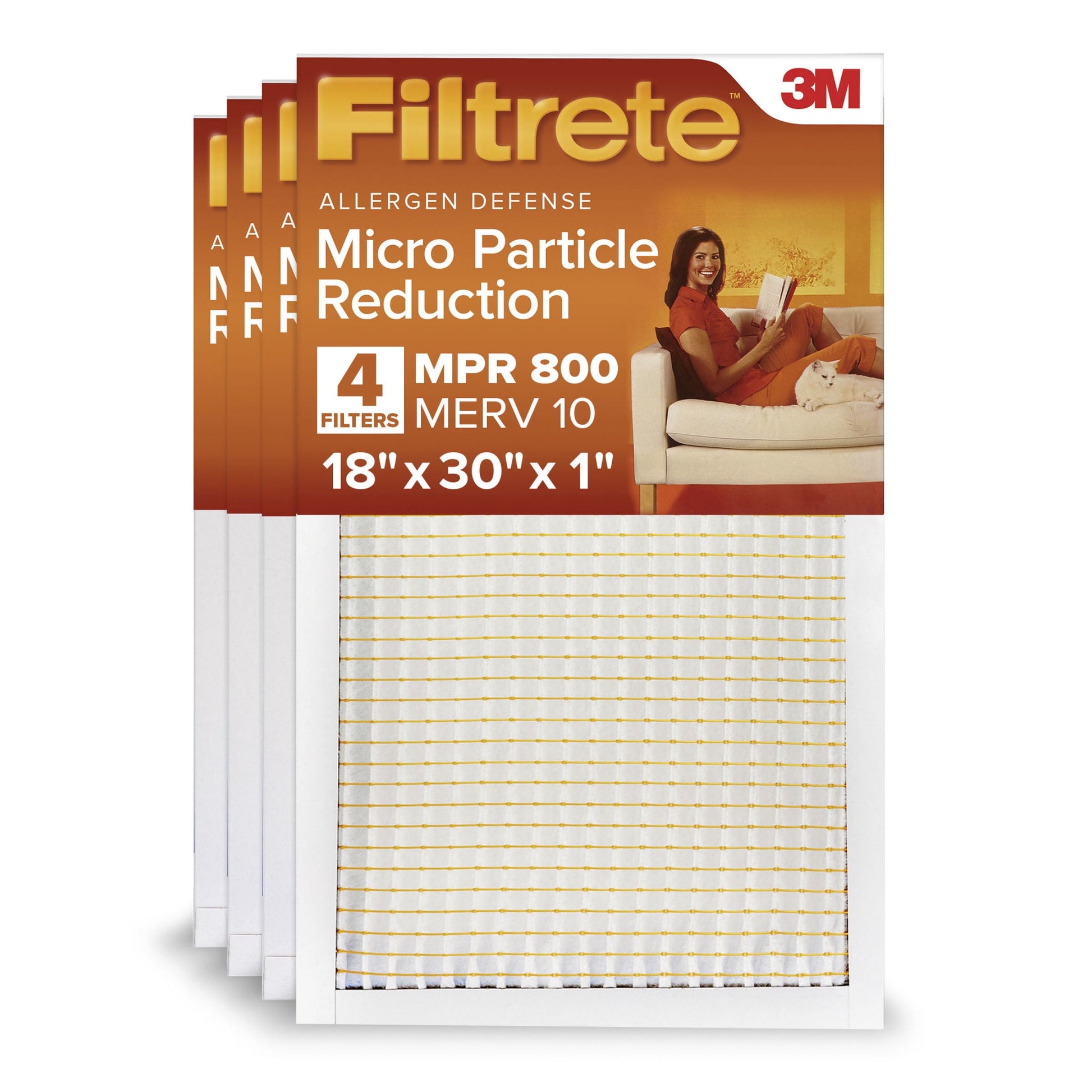 Filtrete 18x30x1 HVAC Furnace Air Filter, MPR 800 MERV 10, Micro Particle Reduction, 4 Pack