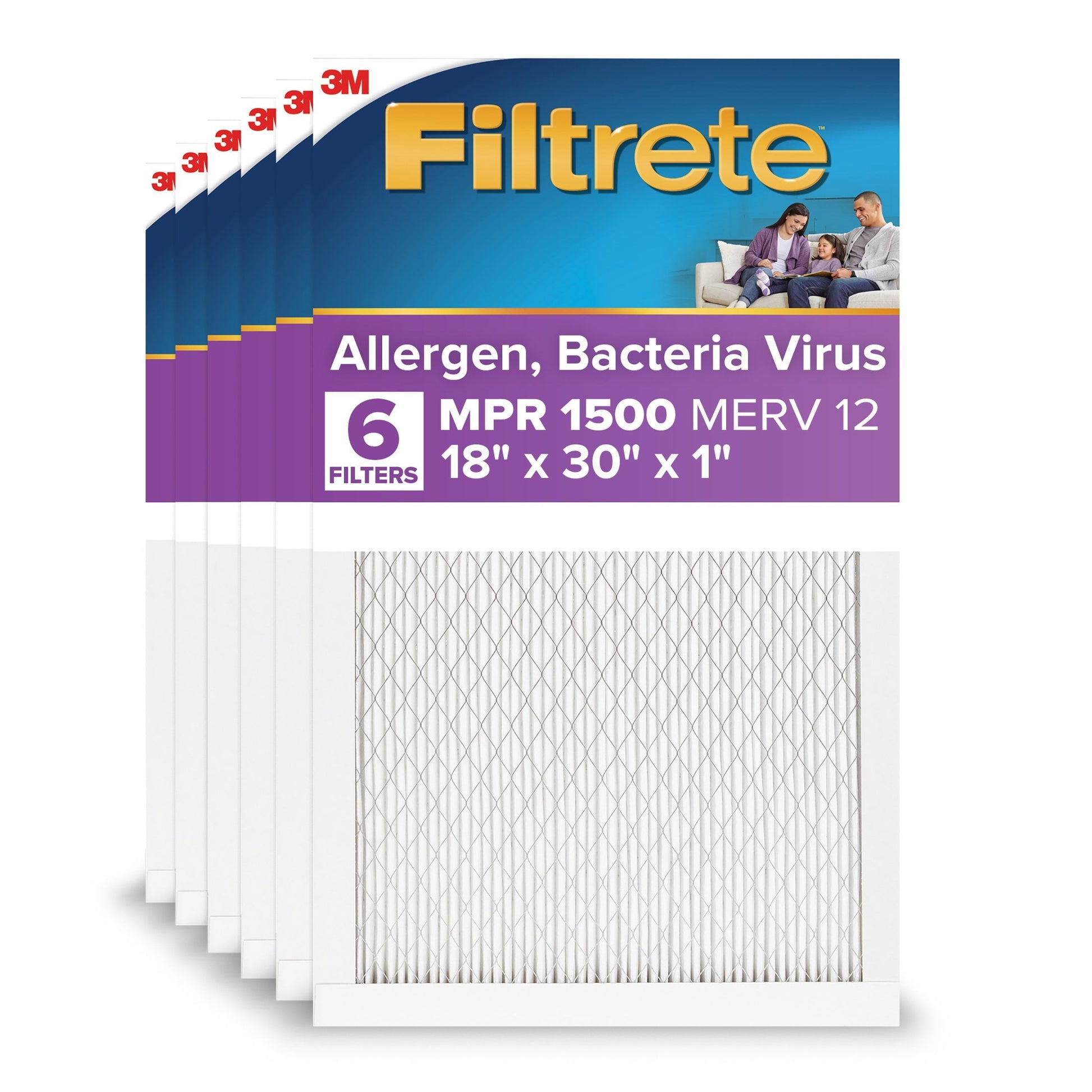 Filtrete 18x30x1 HVAC Furnace Air Filter, MPR 1500 MERV 12, Allergen, Bacteria and Virus, 1 Filter