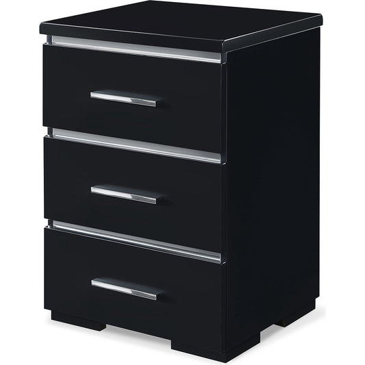 Finch Belmont Contemporary Nightstand End Table with 3 Drawers, Black