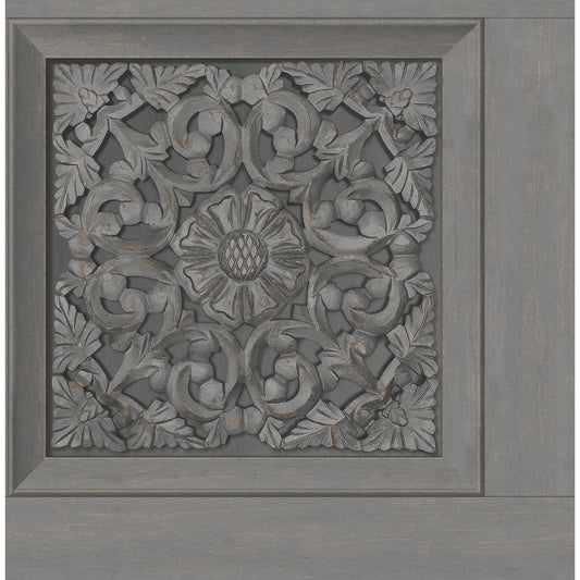 Fine Decor Albie Dark Grey Carved Panel Wallpaper, 20.5-in by 33-ft