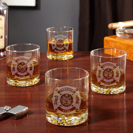 Fire & Rescue Engraved Buckman Whiskey Glasses, Set of 4