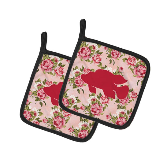 Caroline's Treasures BB1013-RS-PK-PTHD Fish - Tropical Fish Shabby Chic Pink Roses Par de Agarraderas, 7.5HX7.5W,