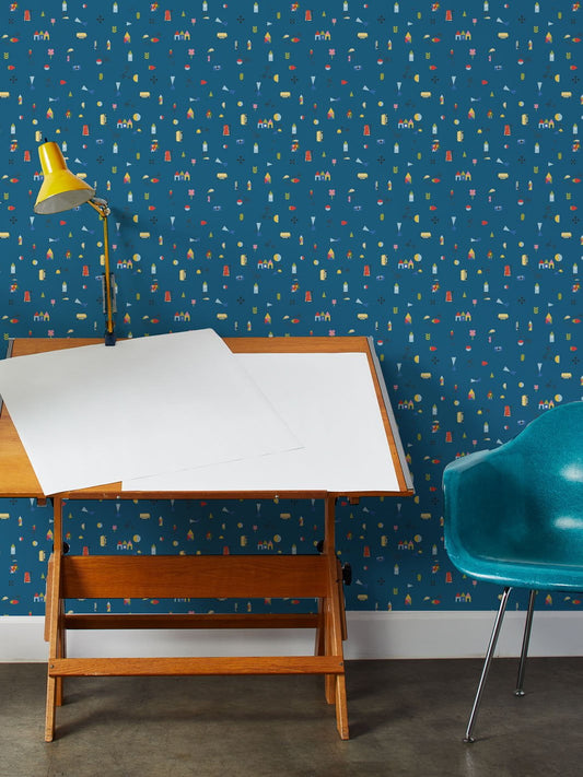 Fisher-Price Land Removable Vinyl Wallpaper by Fisher-Price - Cadet Blue