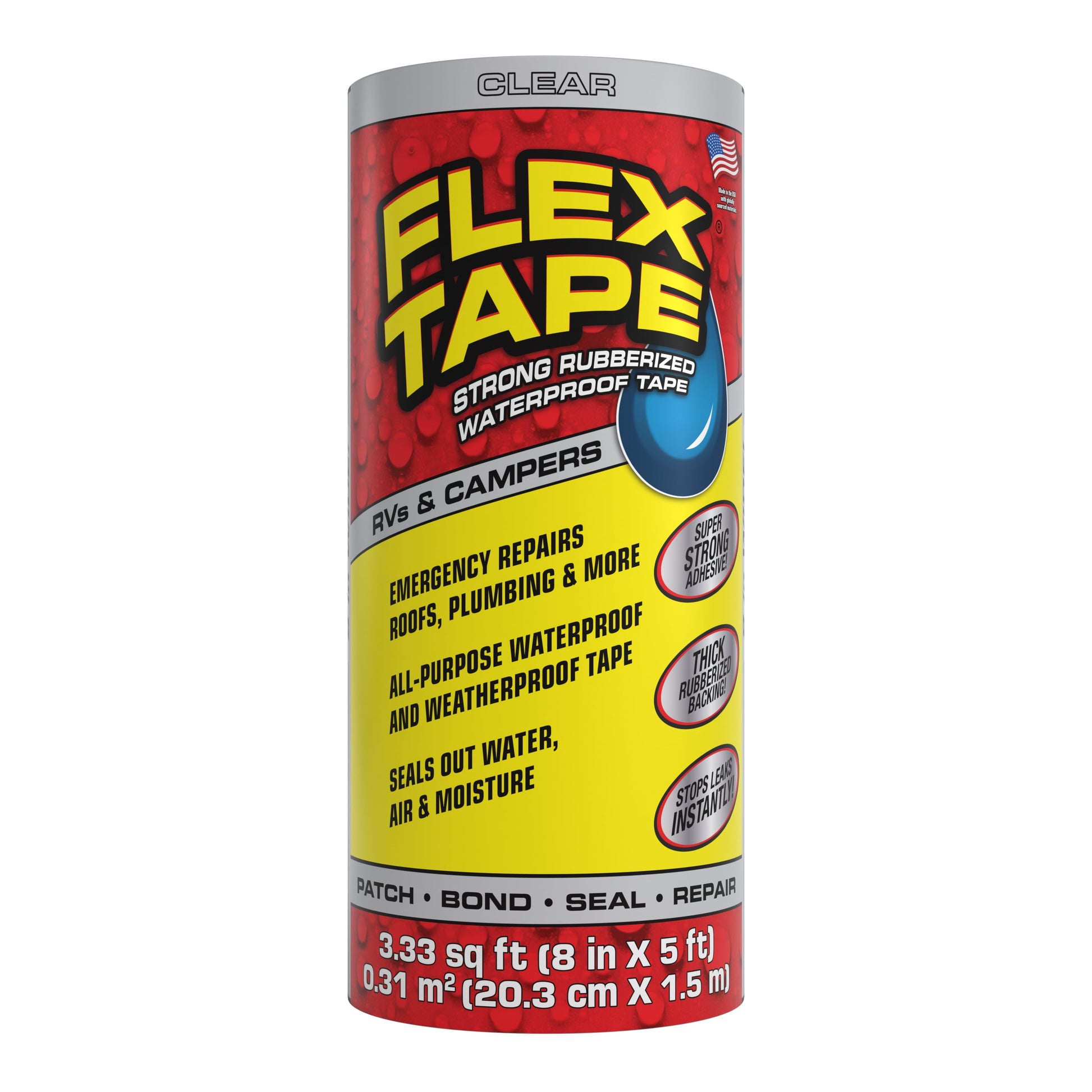 Flex Tape Cinta Impermeable de Goma - Ideal para RVs, Botes y Reparaciones en el Hogar - 8 in x 5 ft, Transparente