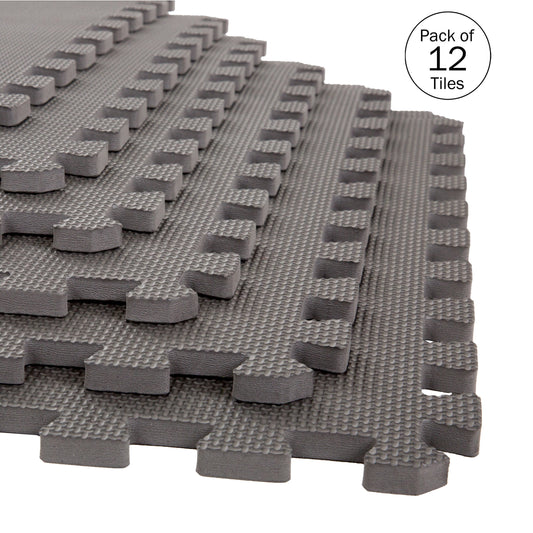 Foam Flooring Tiles â€“ 12-Pack Interlocking EVA Foam Pieces â€“ Non-Toxic Floor Padding for Playroom, Gym, or Basement by Stalwart (Gray)