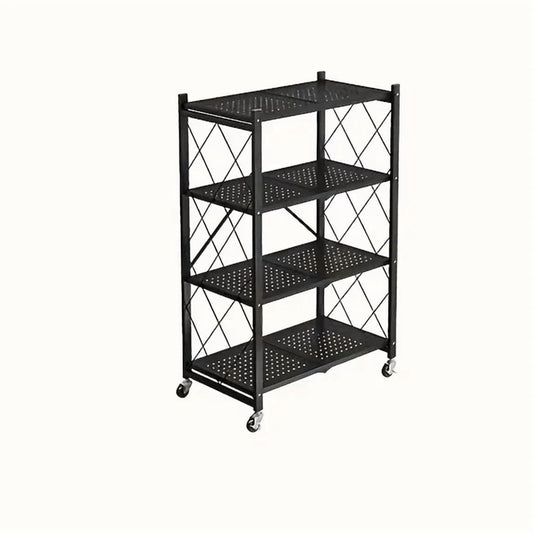 Foldable 4-Tier Heavy Duty Storage Rack with Wheels,Rolling Utility Cart for Kitchen, Garage, Living Room, Study, Basement