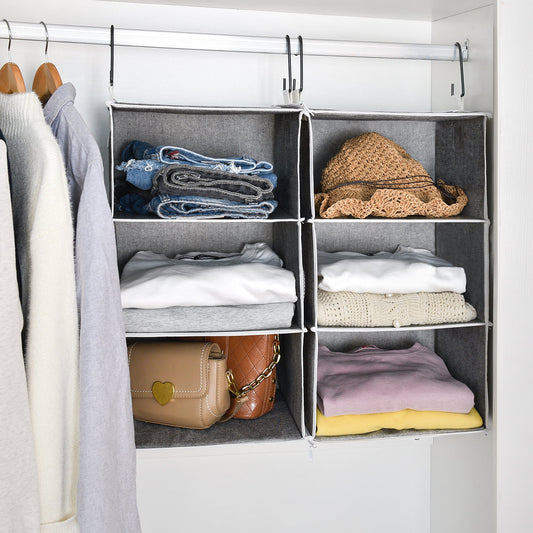 StorageWorks 6-Shelf Hanging Closet Organizer, Multifunctional Foldable Storage Hanging Shelves, Polyester Fabric, Greenish Gray, 12x12x42 inches