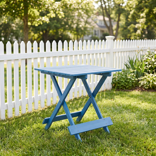 Folding Square Table, Solid Wood Portable Space Saving Outdoor Table for Backyard Balcony Garden Camping Party, Blue