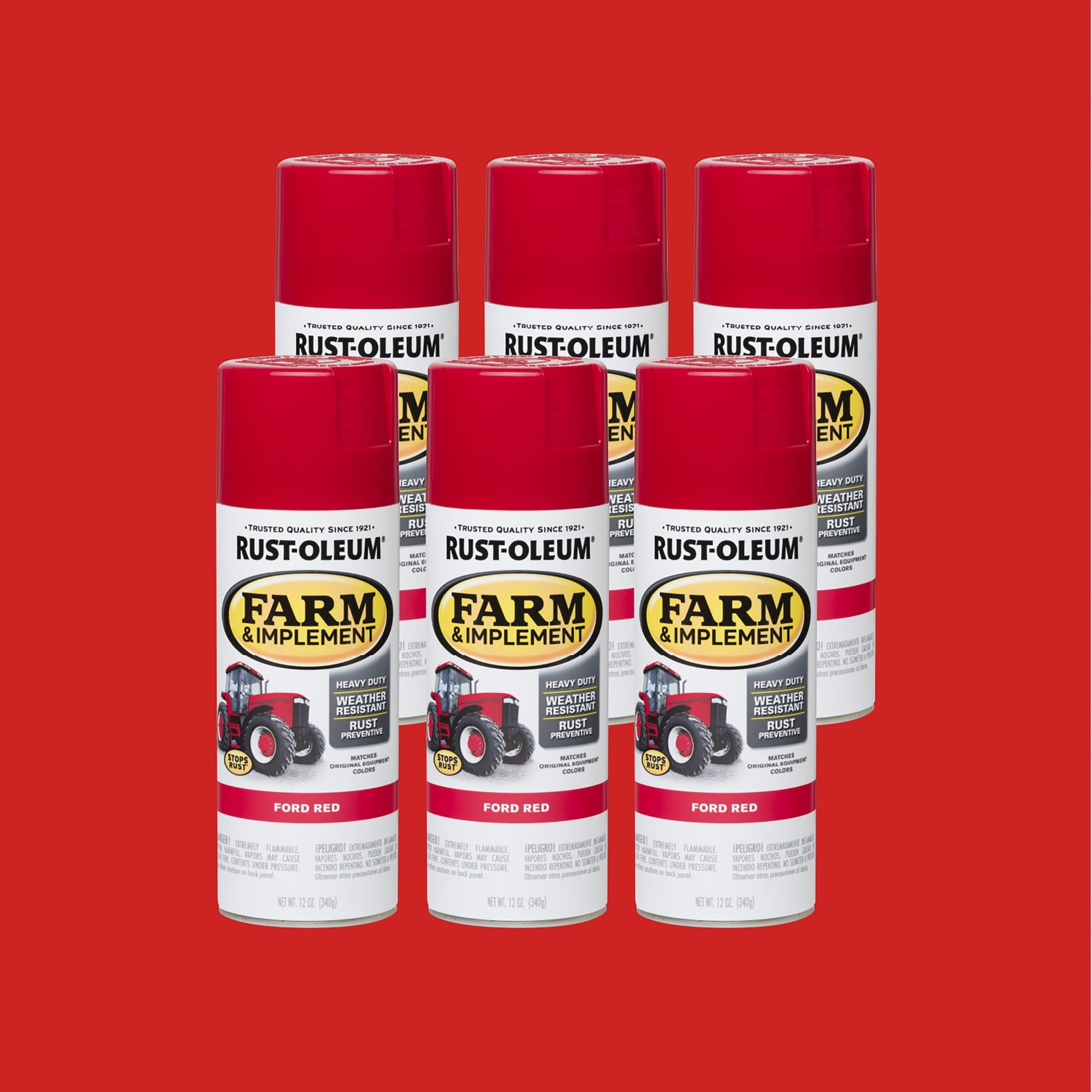 6 Pack, Ford Red, Rust-Oleum Specialty Farm & Implement Gloss Spray Paint-280136, 12 oz