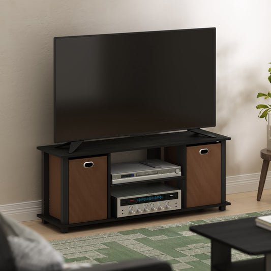 Furinno 13054AM-BK-MBR Econ Entertainment Center with & Storage Bins, Americano & Black & Medium Brown