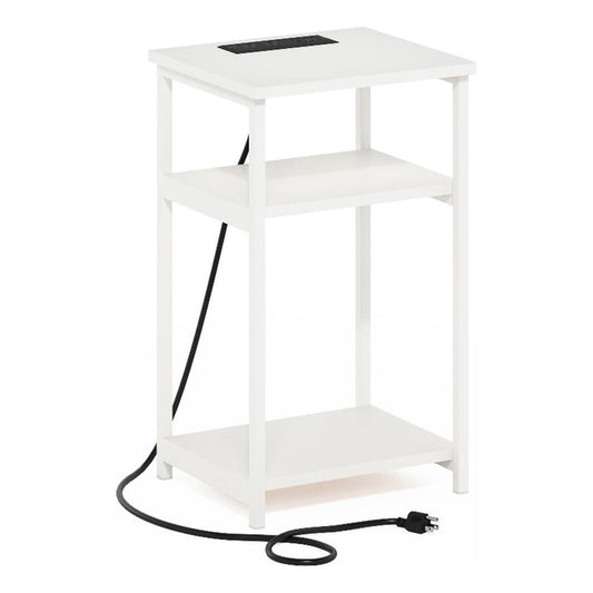 3-Tier USB and Type-C Charging Port Open Storage Side Table with Metal Frame