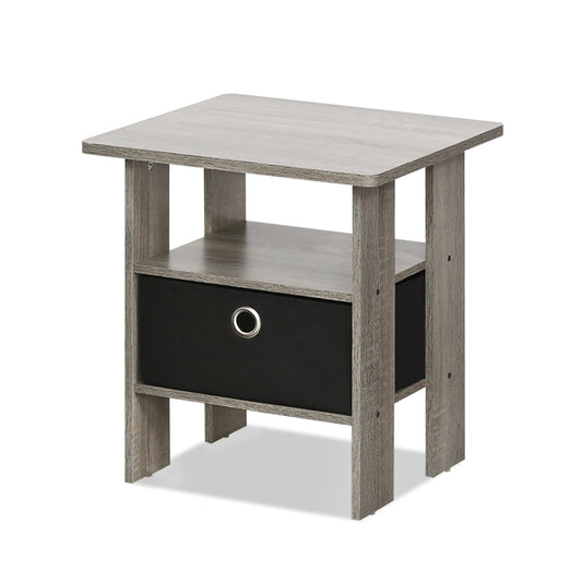 Furinno Andrey End Table, Side Table with Bin Drawer, Grey Oak/Black