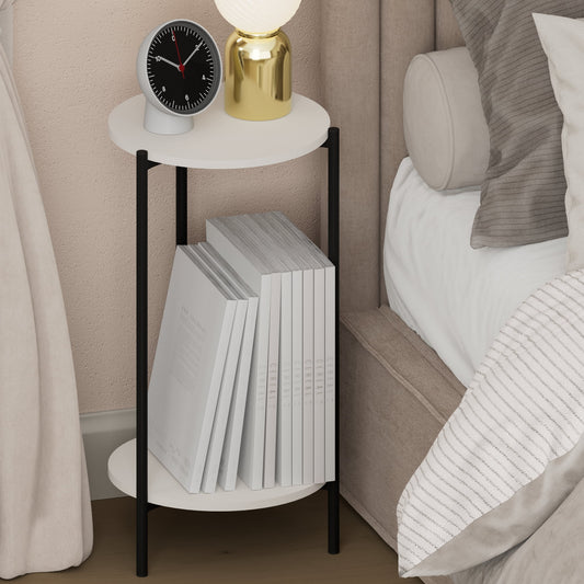 Furinno BESI 2-Tier Tall Metal Legs Round Open Shelf Nightstand White