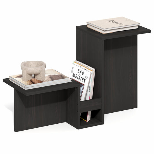 Furinno BOYATE Valley Shaped End Table Tiered Levels Shelf Espresso