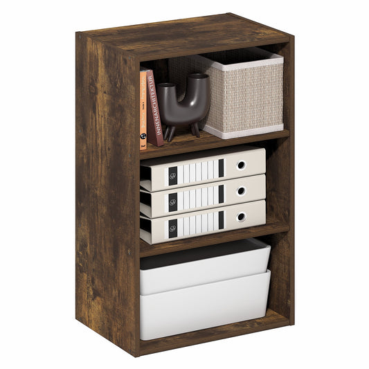 Furinno Basic 3-Tier Open Shelf Bookcase, Bookshelf, Storage Organizer, 11 x 17 x 26, Amber Pine