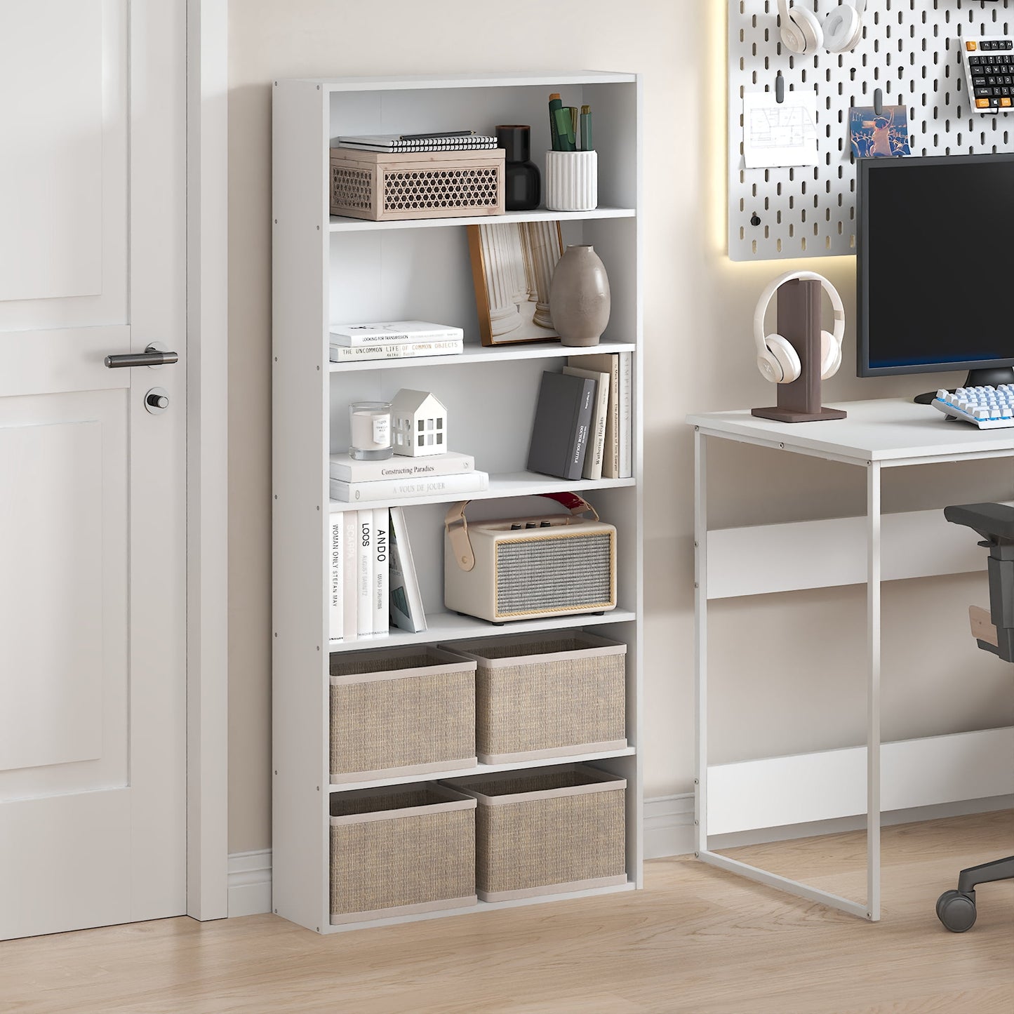 Furinno BASIC 6-Tier Open Shelf Bookcase 7 x 24 x 53inches in White