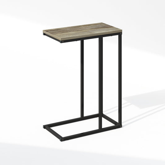 Furinno C-Shaped Side Table, End Table for Couch, Sofa & Bed with Metal Frame, French Oak Grey