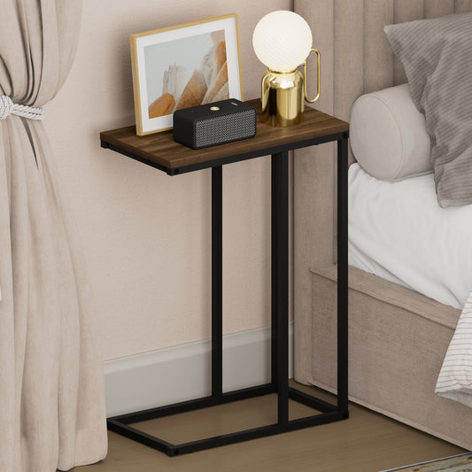 Furinno CAMNUS C-shape Metal Frame Nightstand Side/End Table Columbia Walnut