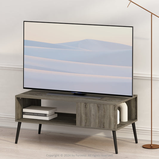 Furinno Claude Mid Century Style TV Stand for TV up to 40 with Wood Legs, French Oak